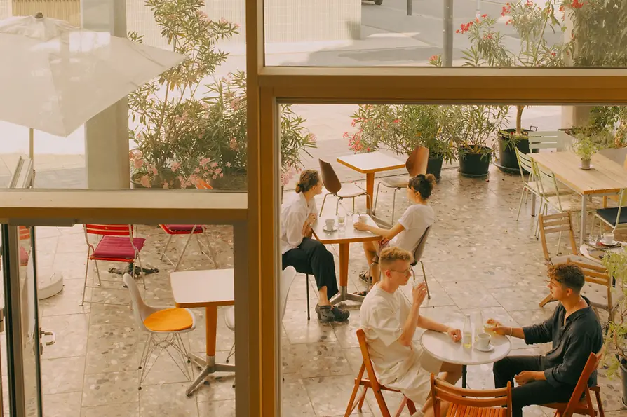 Interior view of a modern coffeehouse