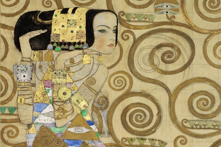 Decupaj din pictura „Aşteptarea“ de Gustav Klimt