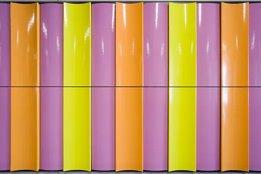 Colorful wall installation with the title \"Twelve colors\" by Peter Sandbichler