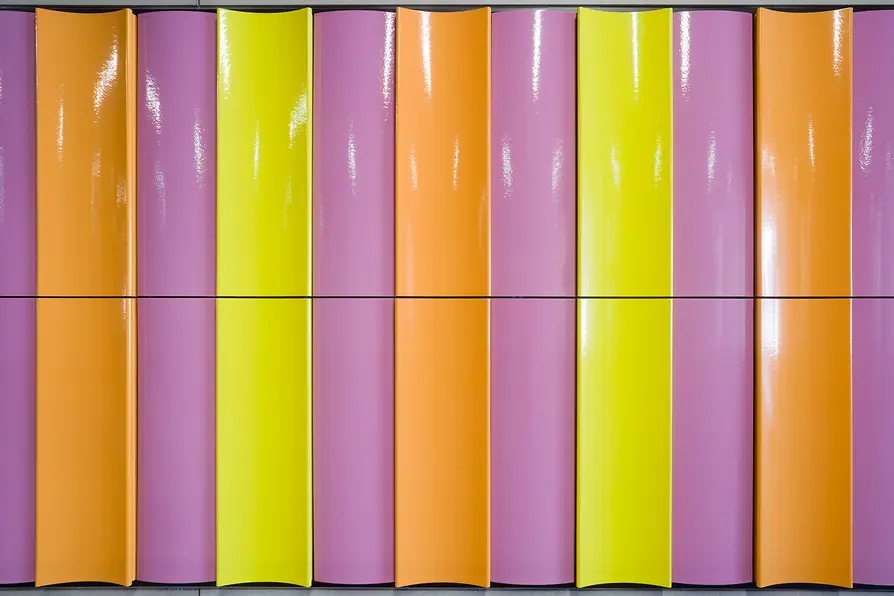 Colorful wall installation with the title \"Twelve colors\" by Peter Sandbichler