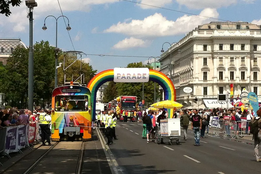 Start and end points of the Rainbow Parade at City Hall Square