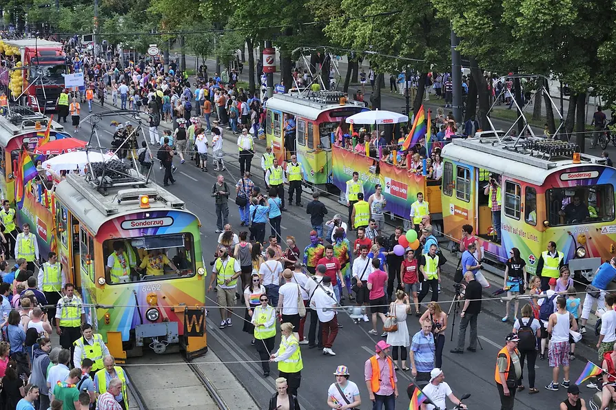Rainbow Parade on Vienna's Ringstrasse boulevard
