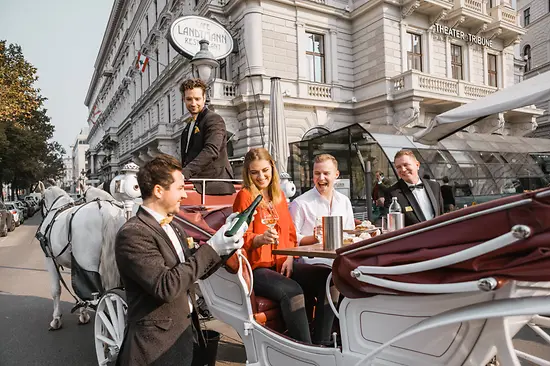 Persone in una carrozza trainata da cavalli a Vienna 