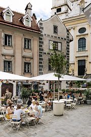 Outdoor dining area on St. Ulrichs Platz