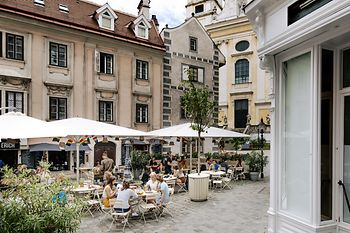Outdoor dining area on St. Ulrichs Platz