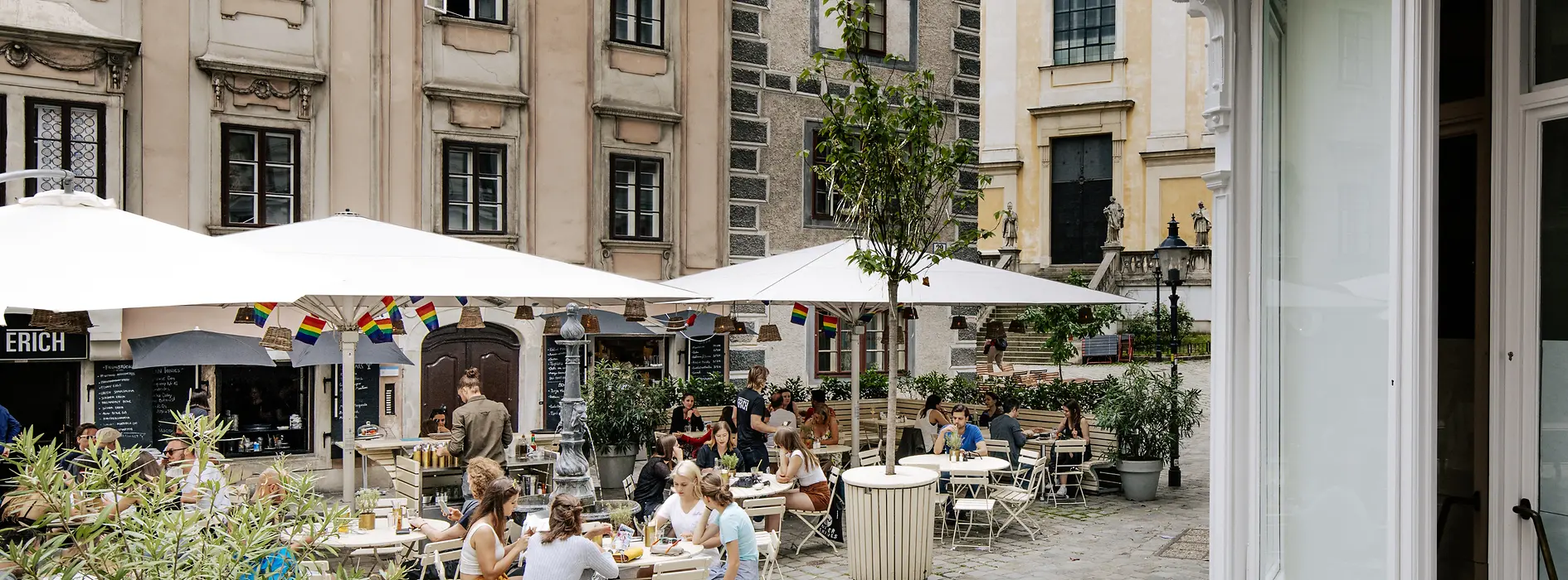 Outdoor dining area on St. Ulrichs Platz