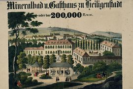 Affiche « Établissement thermal et restaurant d'Heiligenstadt / ou 200 000 florins viennois en liquide », 1843
