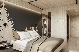Pokoj ze dřeva v hotelu The Wood 