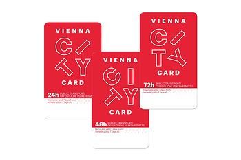 Vienna City Card. Reprezentarea celor trei carduri: 24 de ore, 48 de ore, 72 de ore