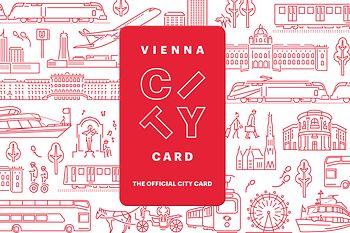 Vienna City kártya. Rajz bécsi látnivalókról és közlekedési eszközökről