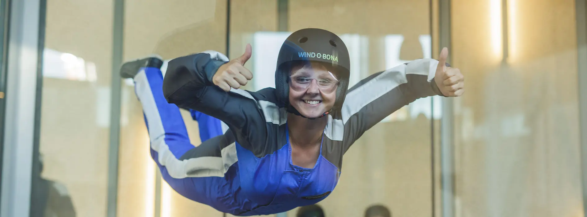 Woman in the Windobona wind tunnel
