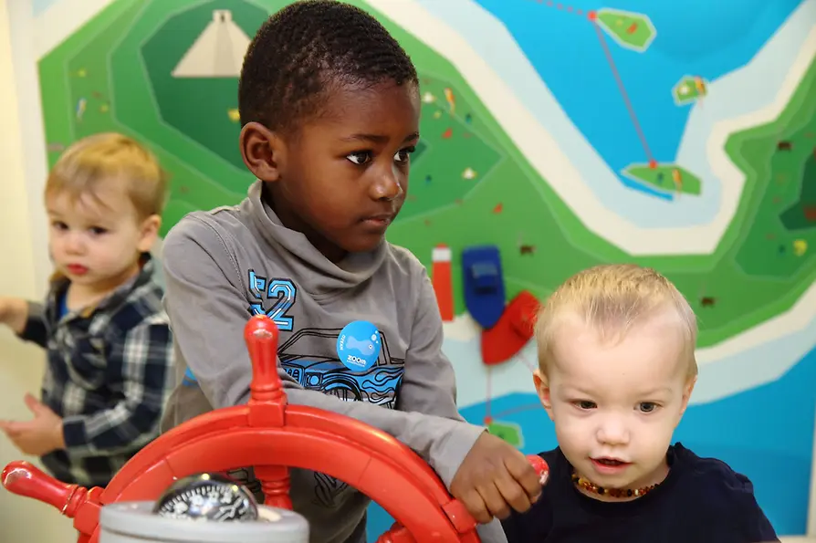 ZOOM Ocean: three children near the boat wheel