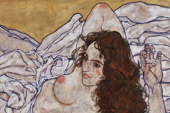 Painting of a naked woman by Egon Schiele