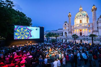 Open air cinema in front of St. Charles Church