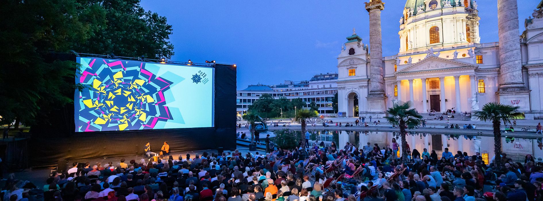 Open air cinema in front of St. Charles Church