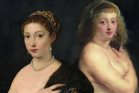 Montage : Tiziano Vecellio dit le Titien, Jeune femme à la fourrure et Pierre Paul Rubens, Hélène Fourment (La petite fourrure)