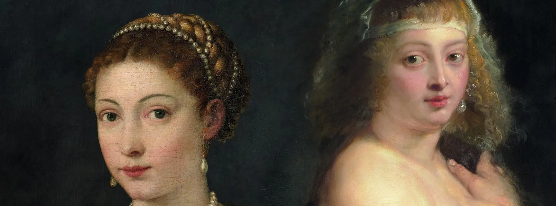 Composizione di immagini: Tiziano Vecellio, noto Tiziano, Ragazza in pelliccia e Peter Paul Rubens, Helena Fourment (La piccola pelliccia)