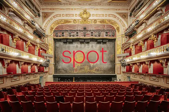Concert hall with “spot” lettering in the foreground