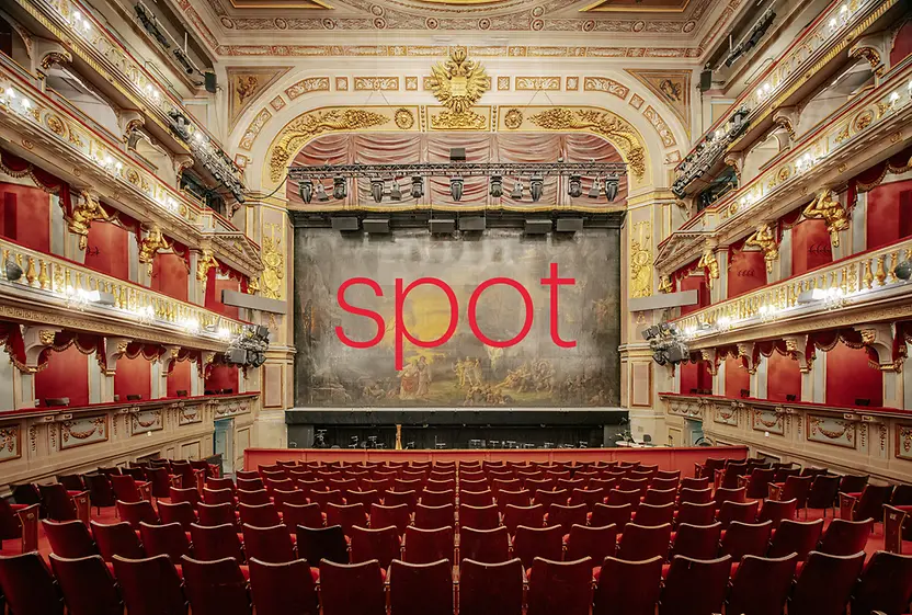 Concert hall with “spot” lettering in the foreground