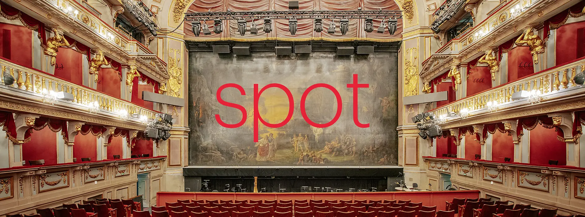 Concert hall with “spot” lettering in the foreground