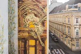 Street-Art: Großflächige Mural von Video.Sckre (österreichisch-deutsches Künstlerduo) in der Liniengasse 29 