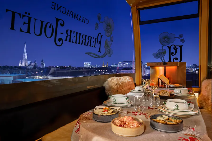 Gondolas on the roof of a hotel
