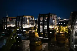 Gondolas on the roof of a hotel