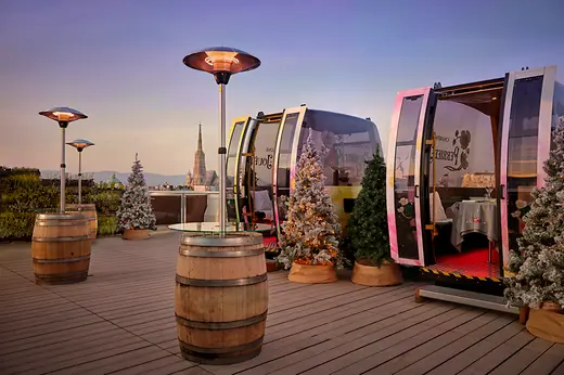 Gondolas on the roof of a hotel