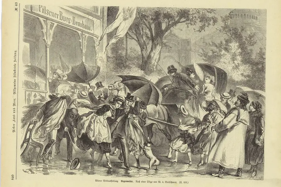 Illustration \"Wiener Weltausstellung. Regenwetter\"
