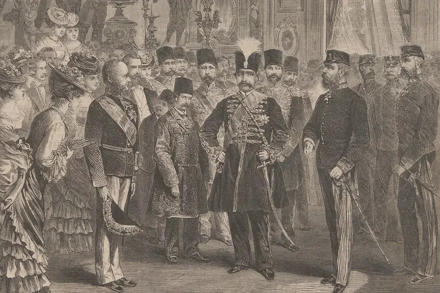 Illustration: Der Schah von Persien am 3.8.1873 bei der Wiener Weltausstellung