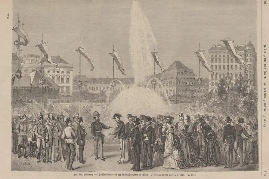 Wiener Weltausstellung, Illustration Eröffnung Hochstrahlbrunnen