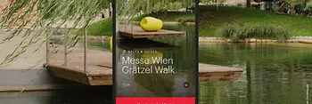 Werbesujet ivie Messe Wien Grätzel Walk - Wasserfläche mit Bäumen und Kunstobjekt