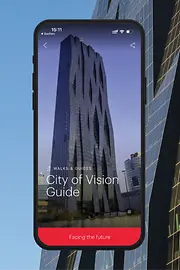 Advertising subject ivie city of the future guide with skyscraper