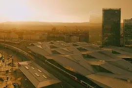 Dworzec Główny w Wiedniu, widok konstrukcji dachu z góry 