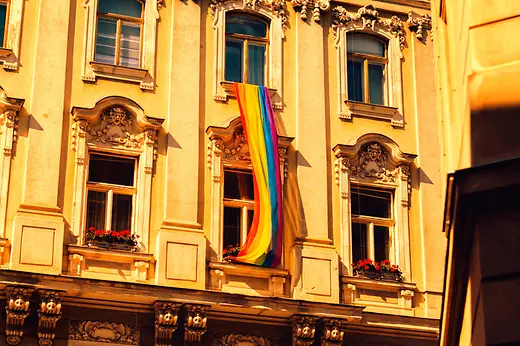 Carmelite quarter, Pride flag hangs out of the window