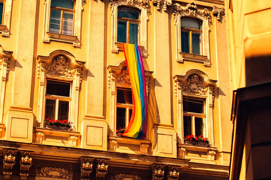 Carmelite quarter, Pride flag hangs out of the window