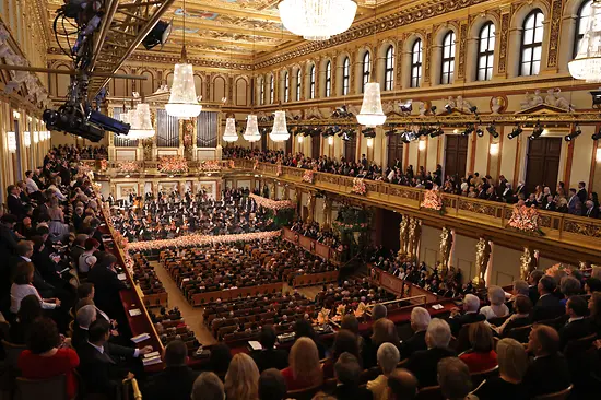 Le Concert du Nouvel An de l’Orchestre Philharmonique de Vienne dans la Salle Dorée du Musikverein.