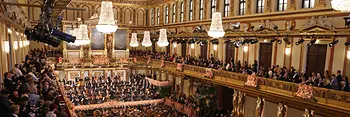 Novoroční koncert Vídeňských filharmoniků ve Zlatém sále koncertního domu Musikverein.