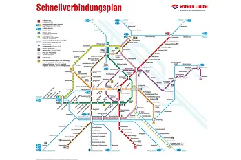Plan der Wiener U-Bahn-Linien und Schnellverbindungen