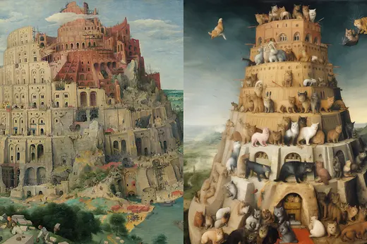 Bruegel, Tower of Babel (c) Kunsthistorisches Museum & Midjourney AI Picture generated by Vienna Tourist Board