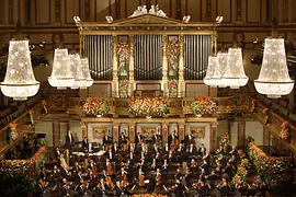A Bécsi Filharmonikusok újévi koncertje a Musikverein Aranytermében, 2021 Riccardo Muti-val.