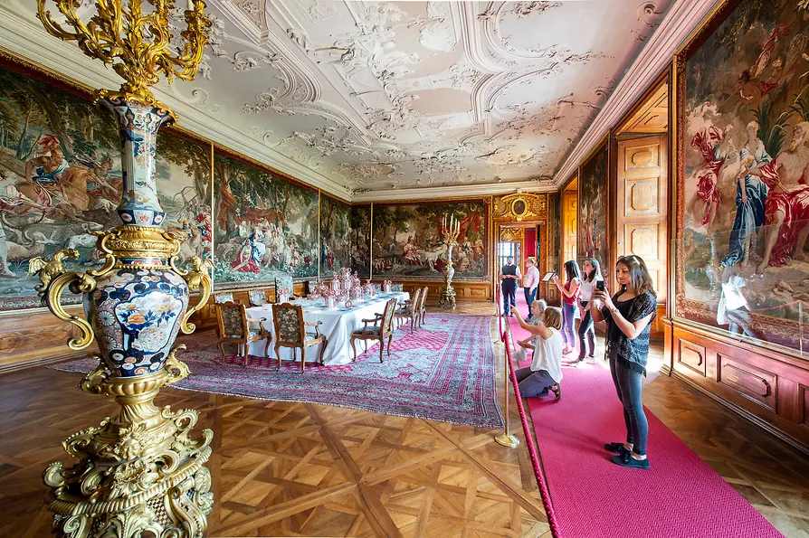 View of the Imperial Room in Klosterneuburg Abbey with paintings and stucco ceiling
