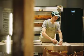 Paul Thomann, das Tho, in the bakery