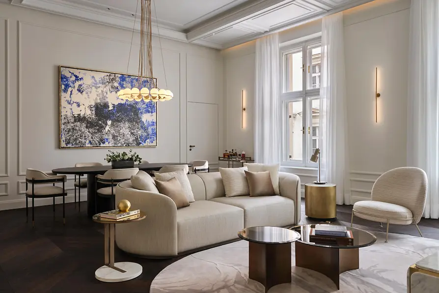 Elegantes Wohnzimmer mit Essbereich im modernen Design 