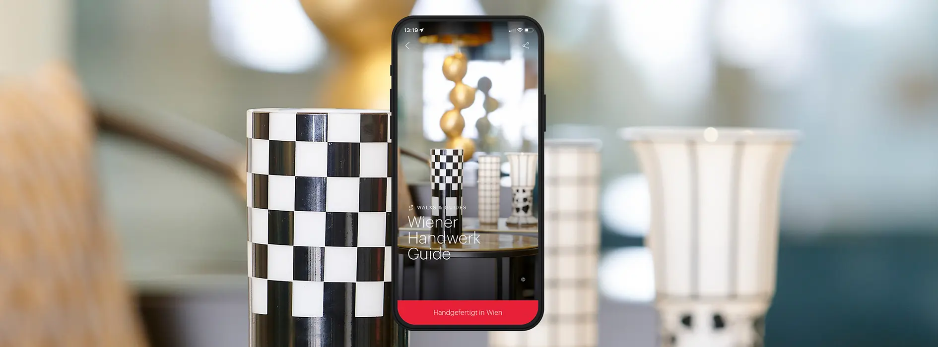 Smart Phone Ansicht mit Text: Wiener Handwerk Guide
