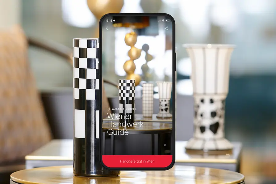 Smart Phone Ansicht mit Text: Wiener Handwerk Guide