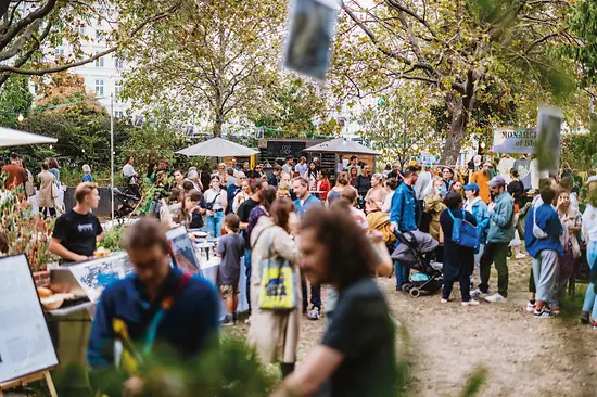 People outdoors at a food festival
