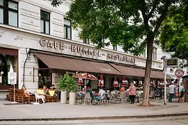 Exterior view of the Cafe Hummel with guest garden