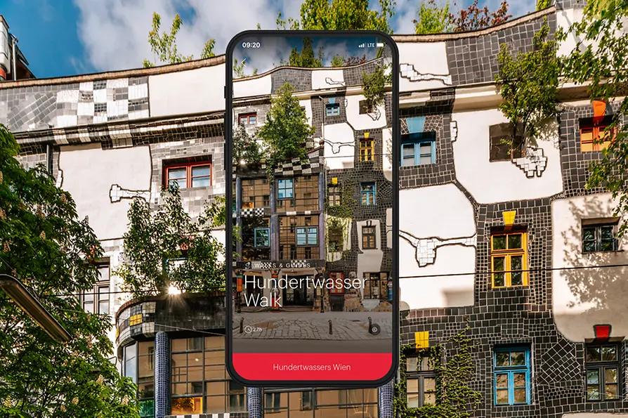 Werbesujet mit Foto des Kunst Haus Wien für Hundertwasser Walk