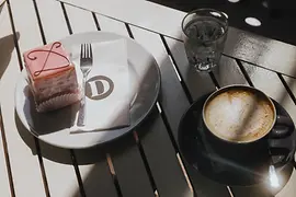 coffee and dessert on a table